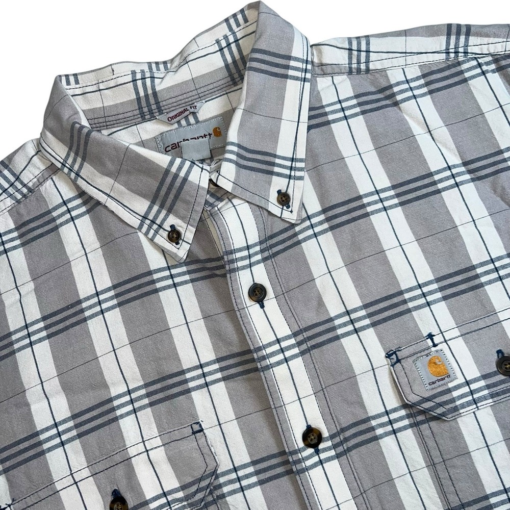 Carhartt Mens XL Gray Plaid Original Fit Short Sleeve Button Down Shirt READ‎